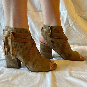Franco Sarto Tan Peep Toe Block Heel Shoe